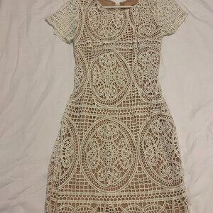 LOVE Triangle Lace Open Tie-Back Short Sleeve Midi Dress